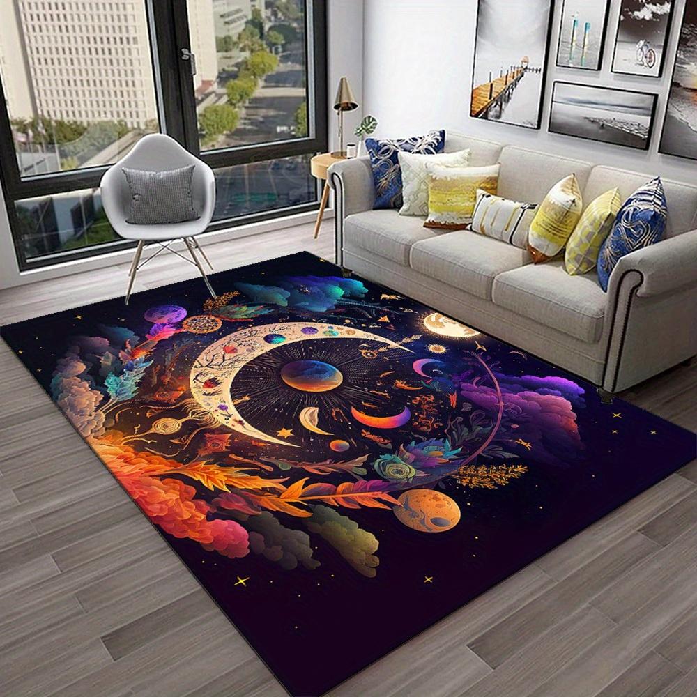 Moon Pattern Design Carpet: Soft Printed Area Rug, Durable Indoor Floor Mat, Non-Slip & Easy-Clean for Room Decor, Cryst