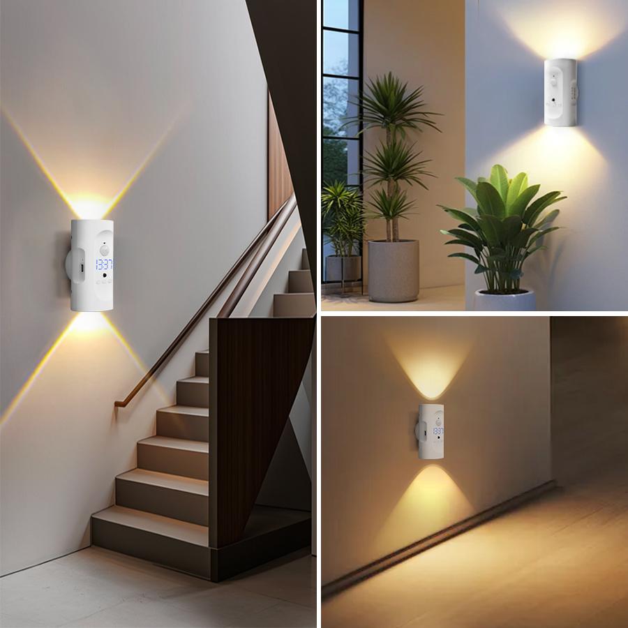 Human Body Induction Wall Lamp 3 Colors Magnetic LED Charging Atmosphere Lamp Remote Control Clock Aisle Bedside Night Light