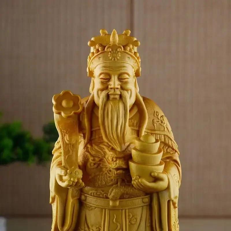 Holzschnitzerei Gott des Reichtums Ornamente Schreibtisch Zuhause Geschäft Wohnzimmer Dekoration Handwerk