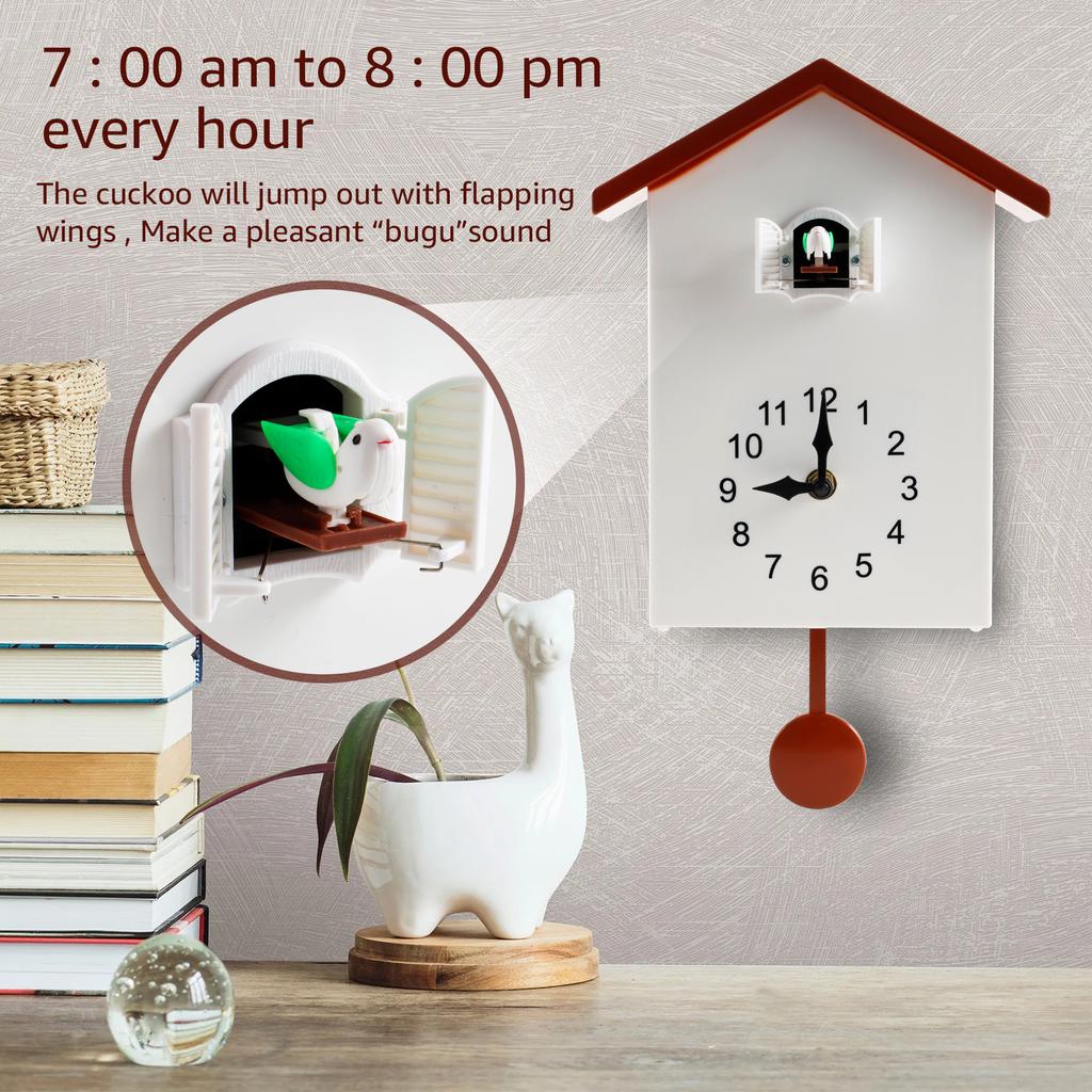 Cuckoo Clock - Plastic Hanging Bird Wall Clock with Bird Tweeting Sound Modern Home Living Room Minimalist Decoration Gift