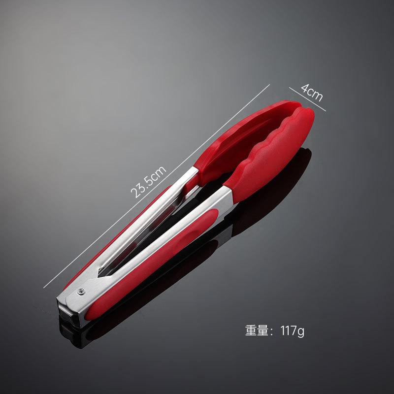 

Silicone food clip 430 stainless steel fried fish steak barbecue clip kitchen baking barbecue clip Plum blossom silicone 9 inch red