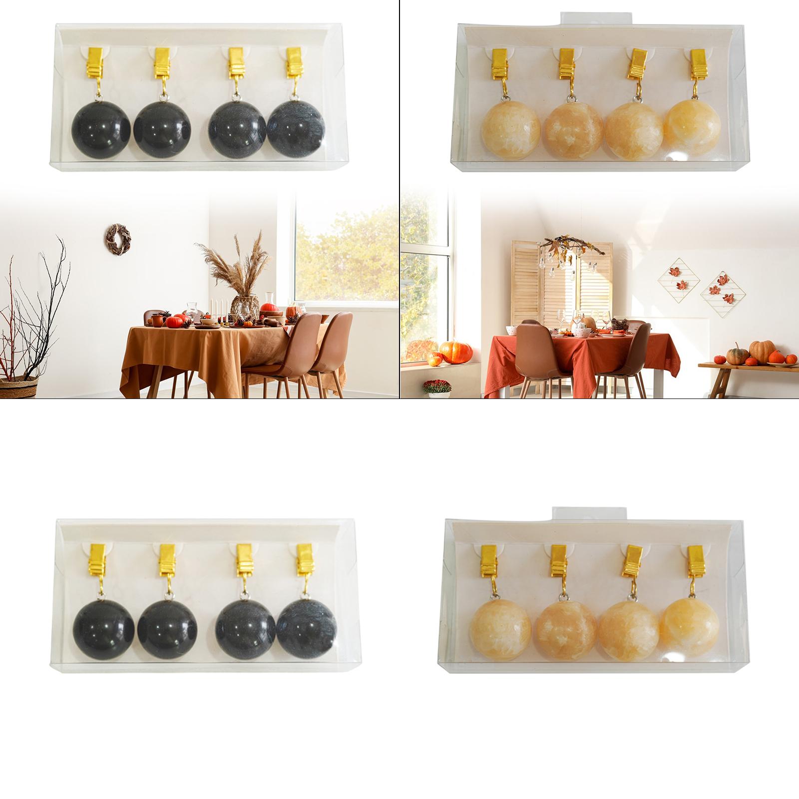 4x Tablecloth Weights with Metal Clips Marble Balls Hangers Table Cover Pendant Stones for Party Curtains Flags Garden Picnic nero