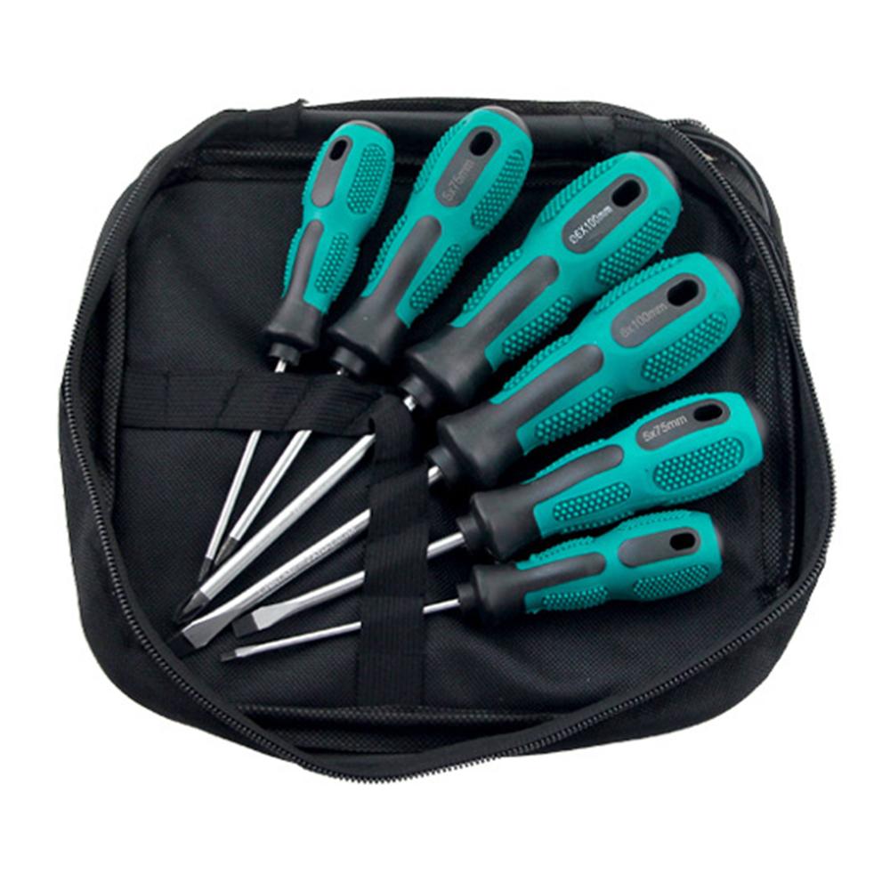 6 PCS Screwdriver Set Two Tone Rubber Handle Magnetic Phillips/Flathead Multi-Function Repair Tool A