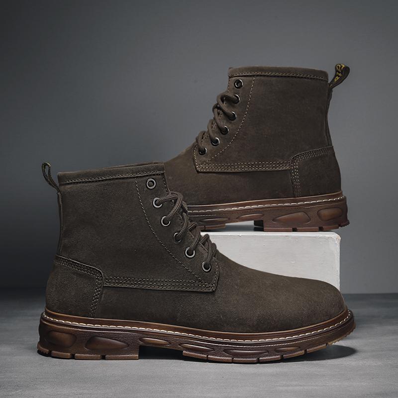 Italská móda Kůže Hovězí semiš Pánské boty Nejnovější Kulatá špička Šněrovací Nástrojové Pánské Platformové Kotníkové boty Outdoorová Luxusní Pánská obuv