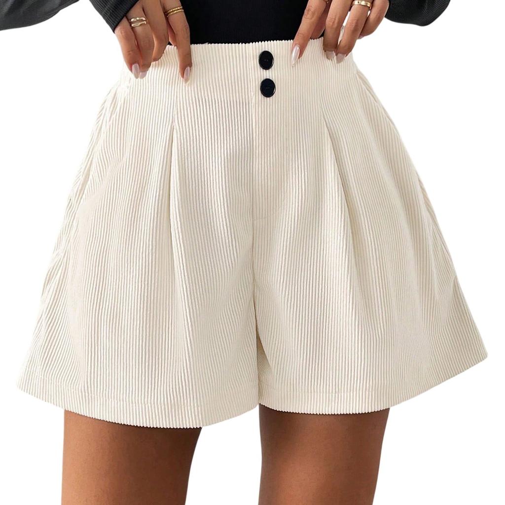 Women's Button Front Shorts Elastic High Waist Wide Leg Summer Shorts