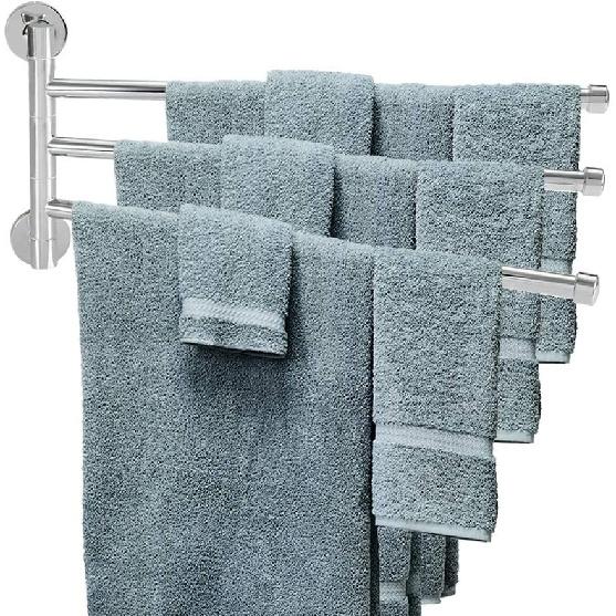 Swivel Towel Bar Bathroom Wall Mounted Towel Rack Swing Out Rotating Hanger Towel Holder Storage Organizer Space Saving for Bathroom(3 Arms)