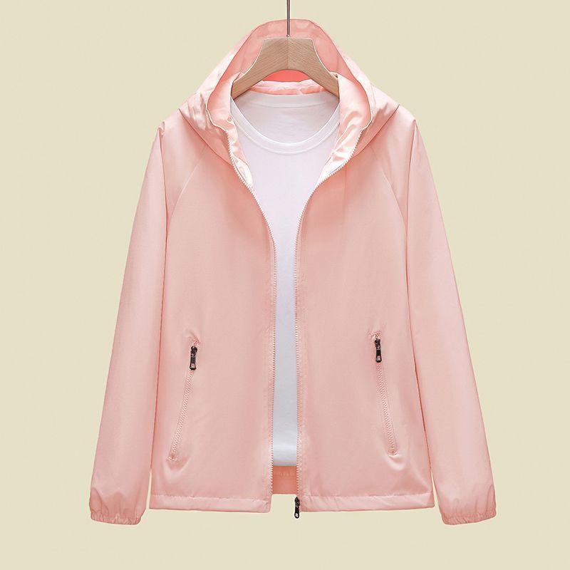 Binchi Keji Travel Women's White Spring And Autumn Thin Casual Jacket Hooded Solid Color Loose Windbreaker Jacket Cm