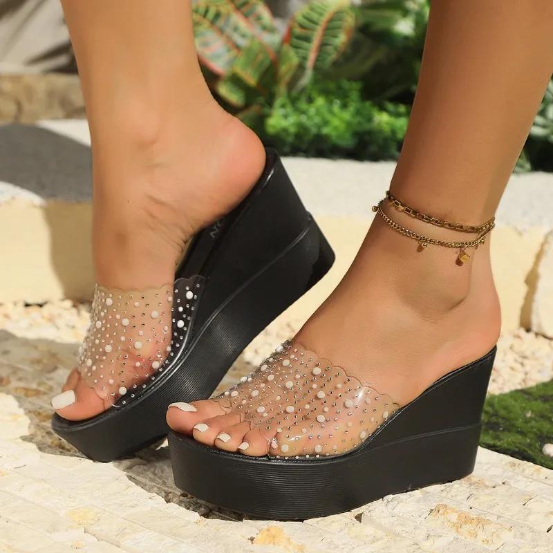 

Женская обувь больших размеров женские тапочки на платформе женские туфли с кристаллами и жемчугом круглый носок высокие танкетки женские сандалии 42