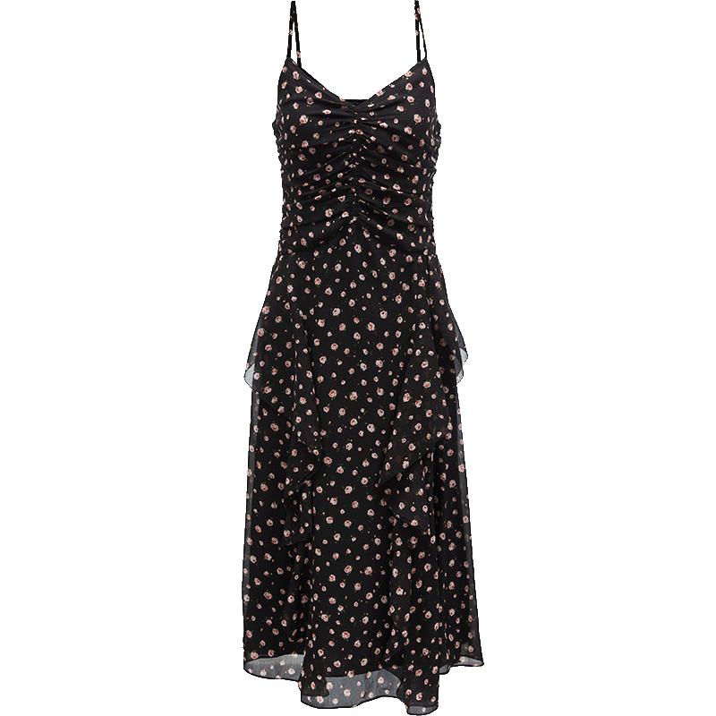 Only Women's 2024 Spring Ruched Floral Midi Strap Dress