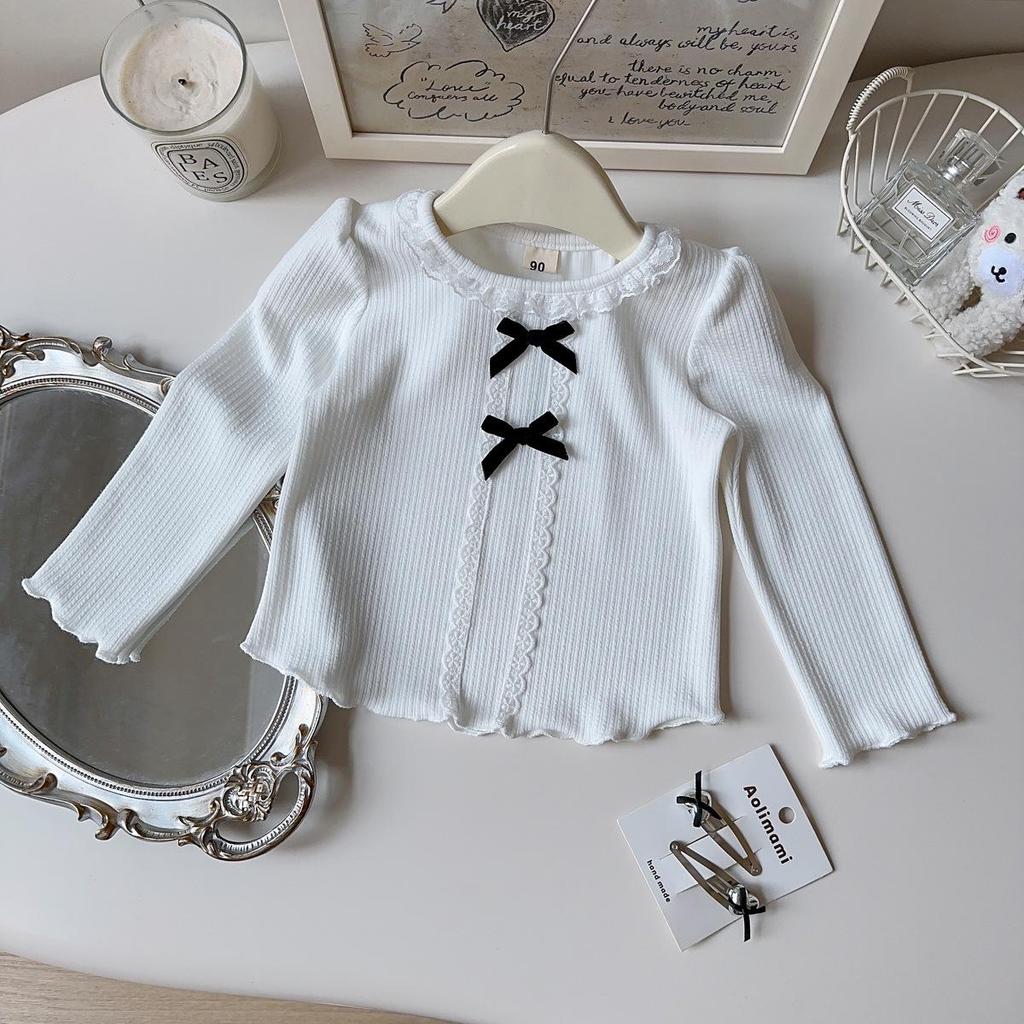 Girls' Korean Style Bow Long Sleeve Top for Autumn & Spring - BQB005