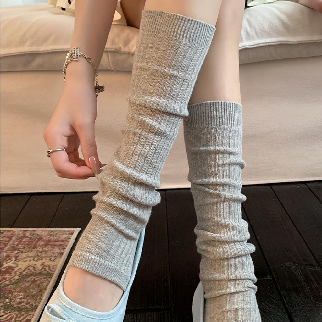 Gray Stacking Socks Children'S Knitted Socks Cover Spring And Summer Thin Long Tube Stepping Leg Cover Miu White Calf Socks