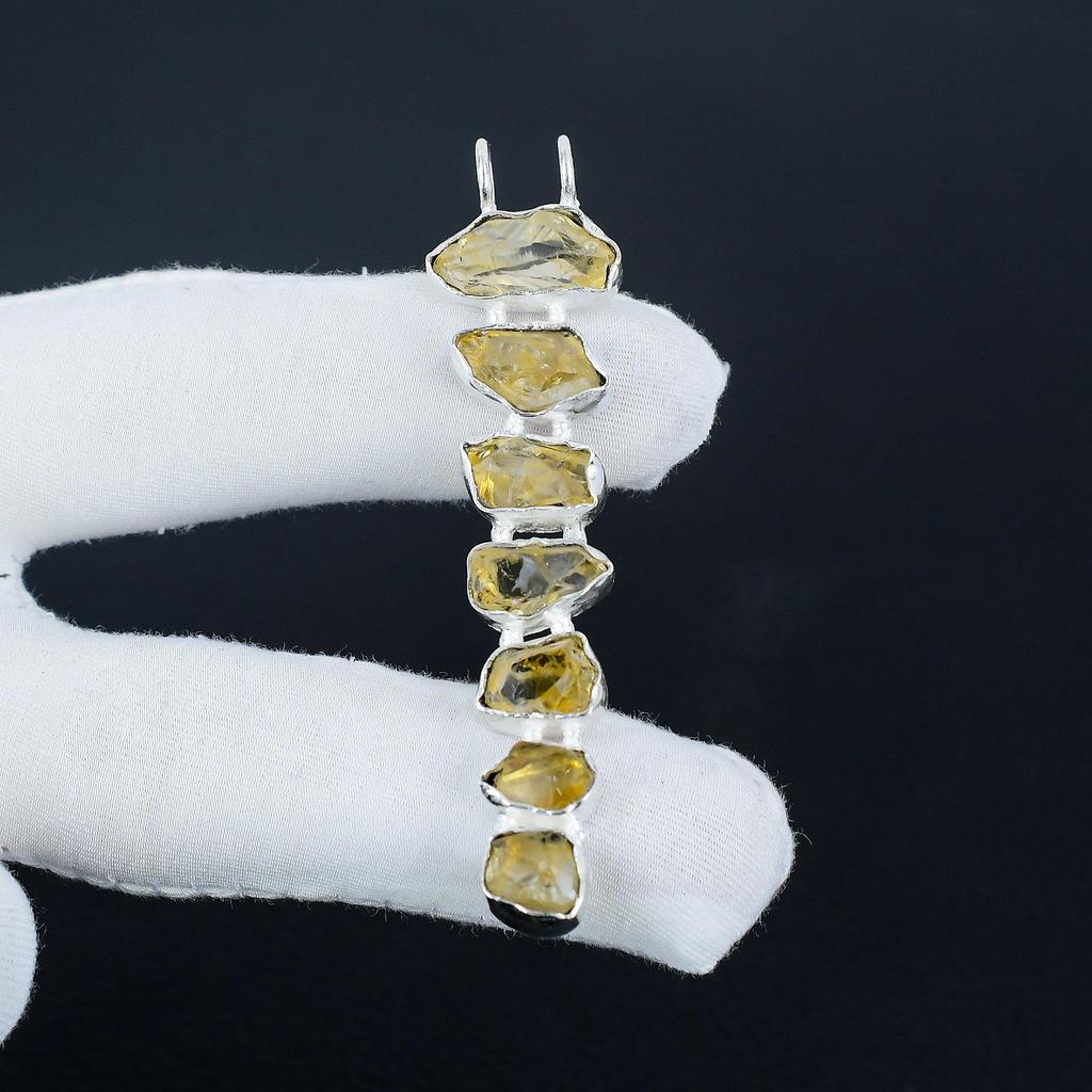 Natural Citrine Raw Gemstone Silver Pendant in 925 Sterling Silver - Handmade Design, Everyday Wear Jewelry Wadding Gift