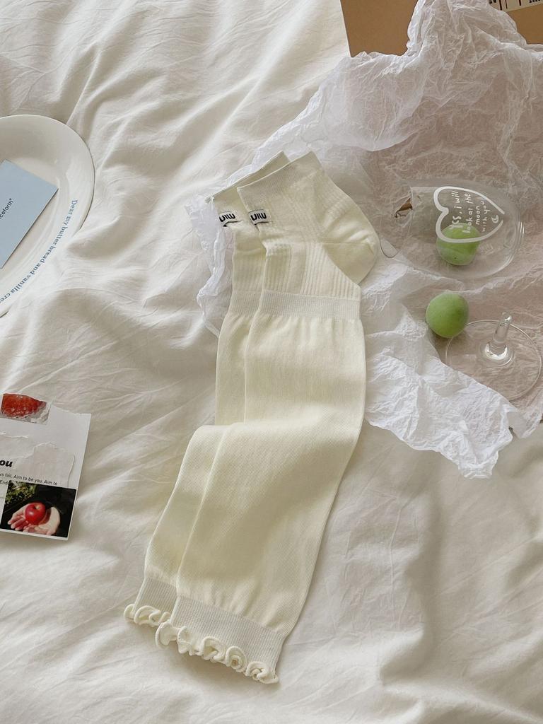 White Ice Socks Summer Thin Mid-Leg Socks Trendy Black Calf Socks Stacked Socks Ice Silk Stockings Summer