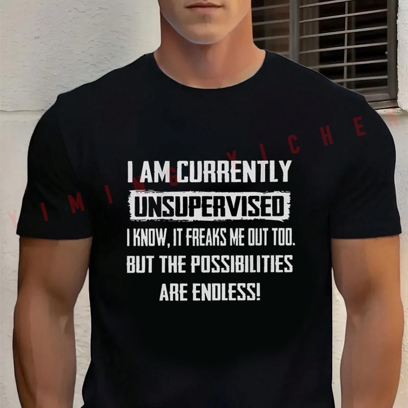 Men's Summer Cotton T-shirt I Am Currently Unsupervised Moto Tee Casual Short-sleeve Motorbike