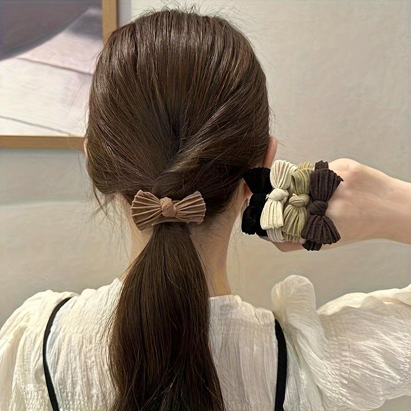 Five Sets of Bow Tie Hair Bands Designed for Girls, Offering a Luxurious Touch, These Rubber Bands Are Perfect for Women Looking to Style Their Hair i
