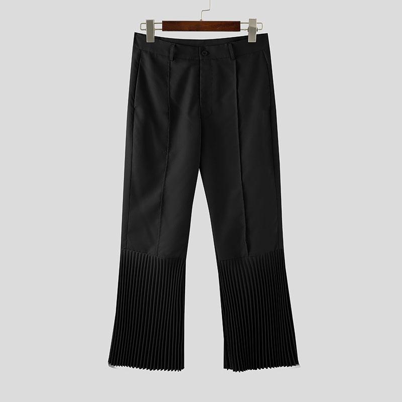 

INCERUN Men Zip-up High Waist Wrap Patchwork Pleated Hem Casual Long Trousers Pants S