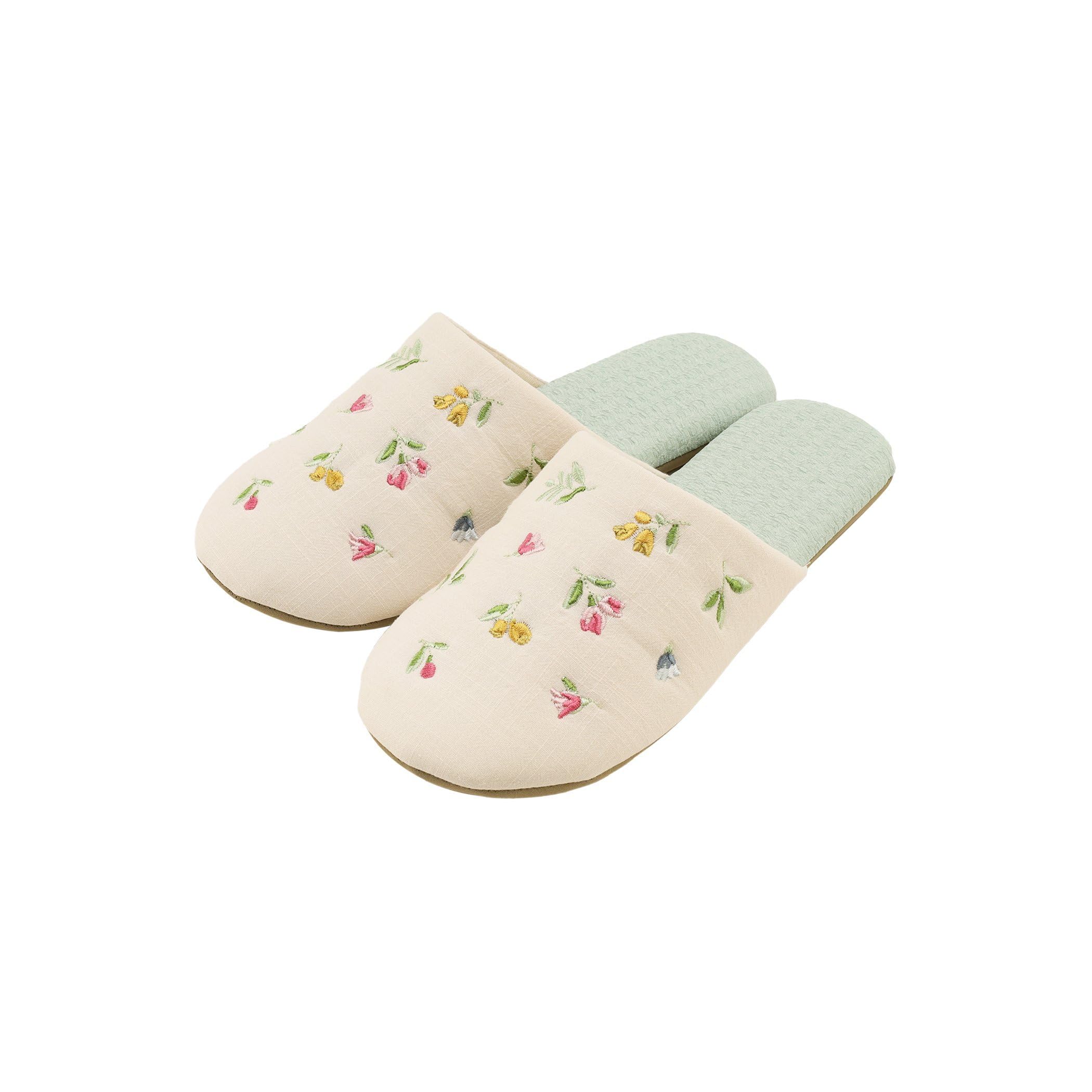 

Afternoon Tea Living JL07 Мини-тапочки комнатные зеленые с вышивкой в виде цветов, зелёный