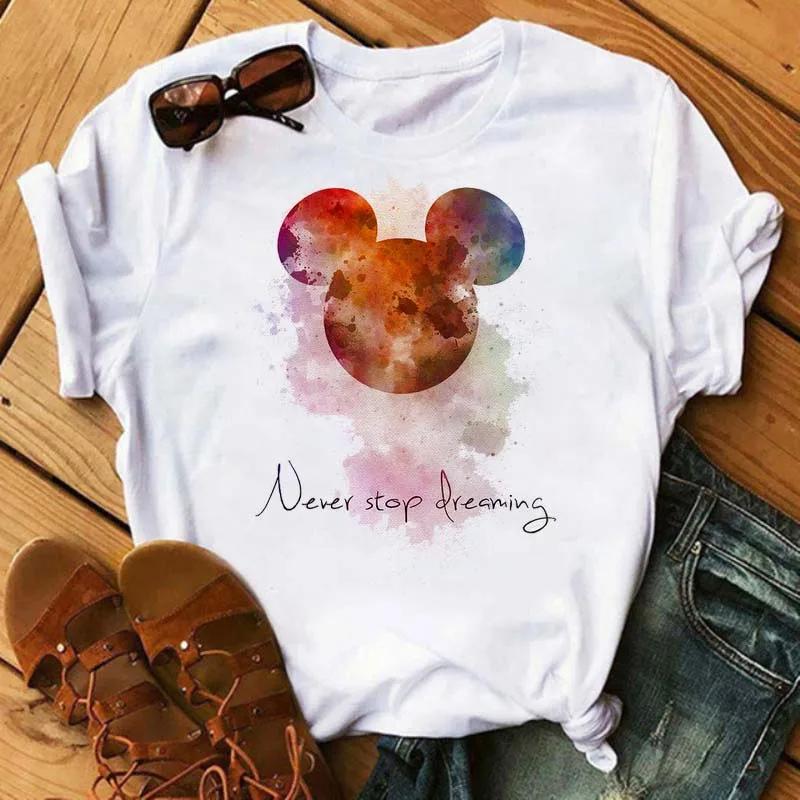 Disney Cartoon Mickey Mouse Print Cotton T-Shirt Women Tops Graphic Hippie Tees Funny Harajuku T-shirt Fashion Female Tshirt