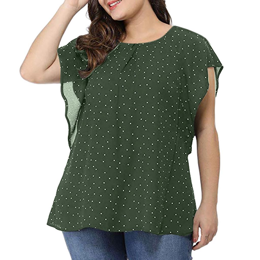 Women's Summer Plus Size Ruffle Sleeve Shirt Top Polka Dot Chiffon Blouse