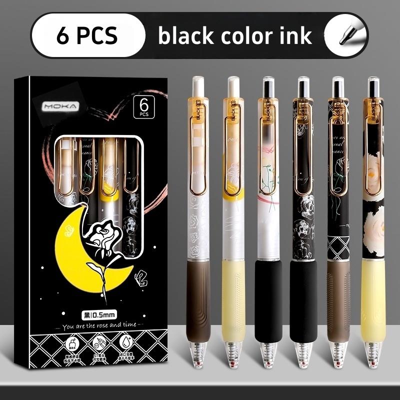 6pcs Rose And Time Gel Pens Set Forever Love Romantic 0.5mm Ballpoint Black Color Ink for Writing School A3090