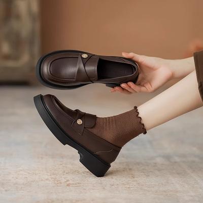 Modello in pelle bovina~ mocassini penny retrò in stile britannico da donna 2025 nuove scarpe in pelle piccola scarpe singole a scollo profondo da donna
