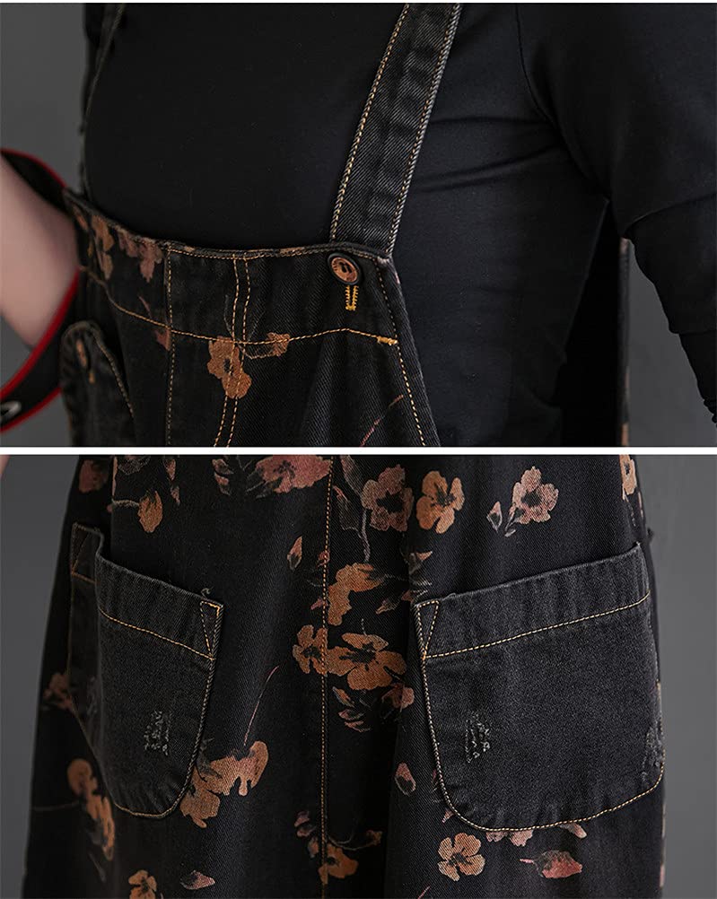 Mouhoukyo Denim Loose Floral Print Jeans Fits All Spring and Sizes Women's Overalls, Casual, Fit, Overalls, Autumn, M-2XL (Color shown, M)