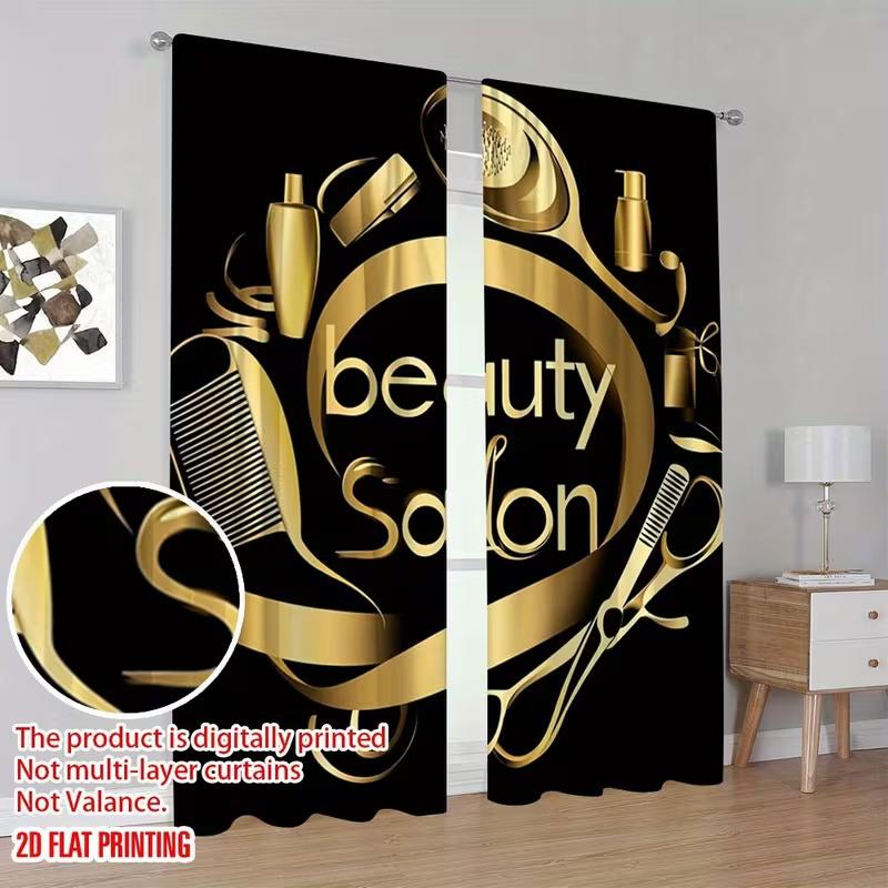 2 Pcs Barber shop tools print curtains  suitable for bedroom  living room kitchen decoration  home decoration  Barber shop curtains