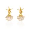 Vacation Style Gold Color Starfish Shell Stud Earrings For Women Seashell Pearl Enamel Asymmetric Ocean Earring Beach Jewelry