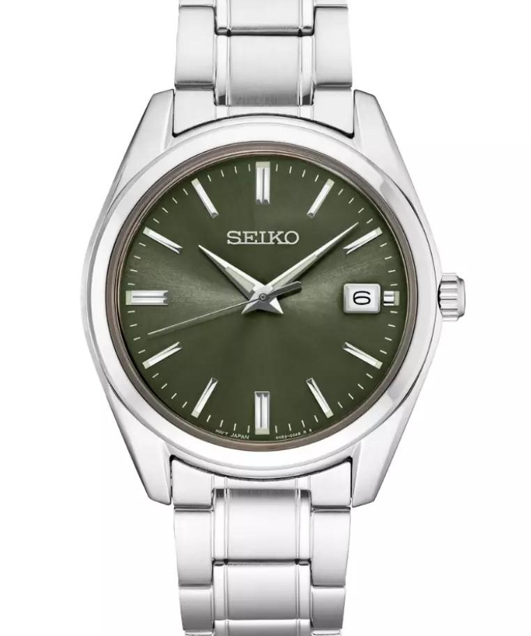 Мужские часы Seiko Classic Quartz с зеленым циферблатом 40 мм SUR527P1 зелёный