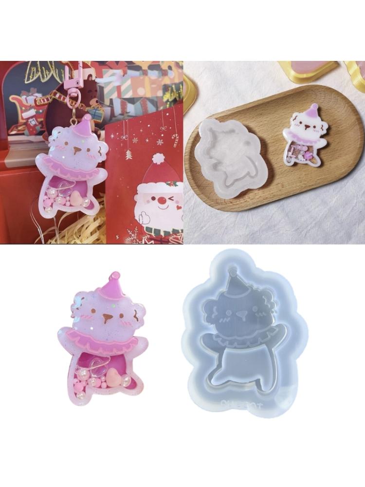 Cute Circus Bear Ornament Quicksand Silicone Epoxy Mold  Keychain Pendant Jewelry Craft Mould for Birthday Gift