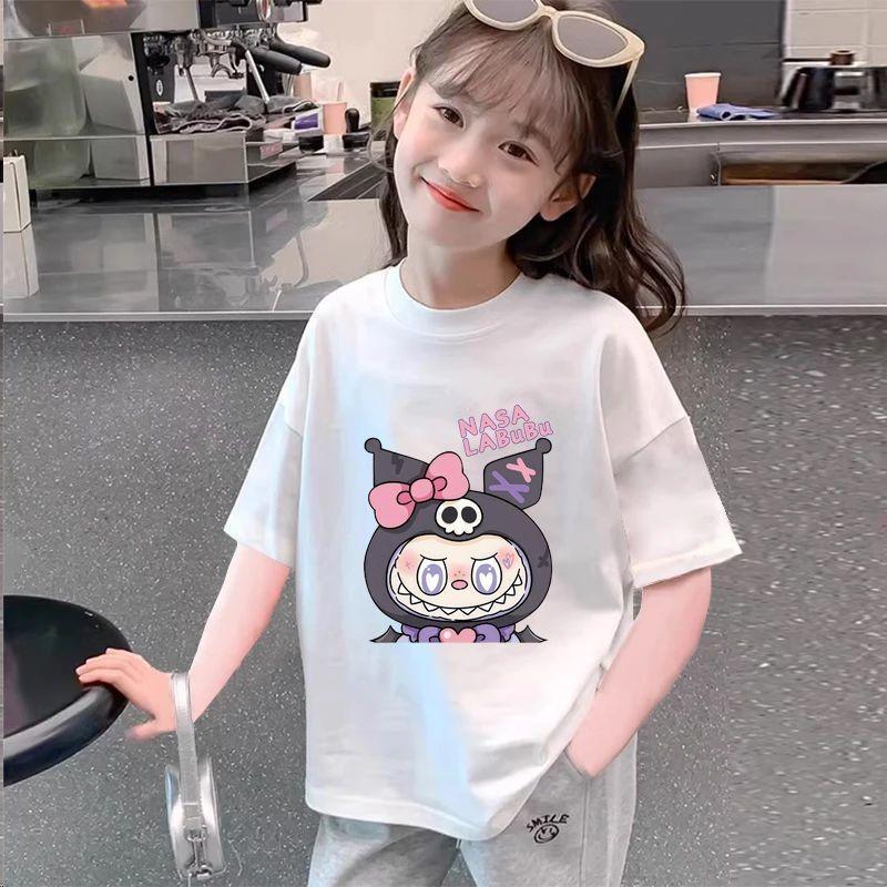 Summer cartoon labubut shirt, a short-sleeved T-shirt for girls