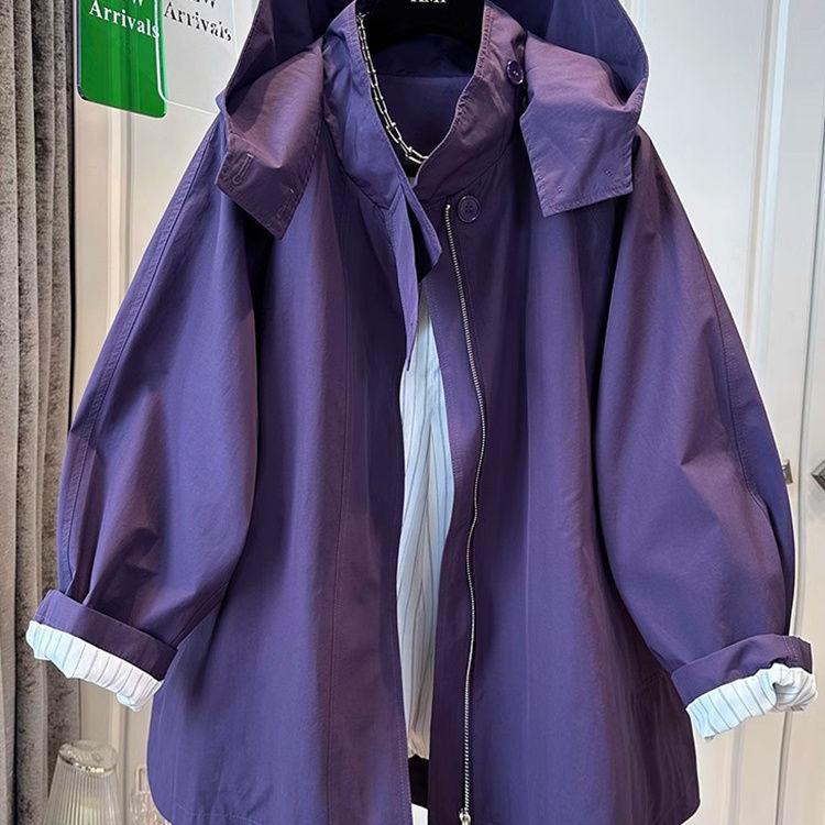 Women Cotton Trench Coat For Women Casual And Versatile Loose And Slimming Autumn Simple Hooded Long Jacket For Women Windbreaker