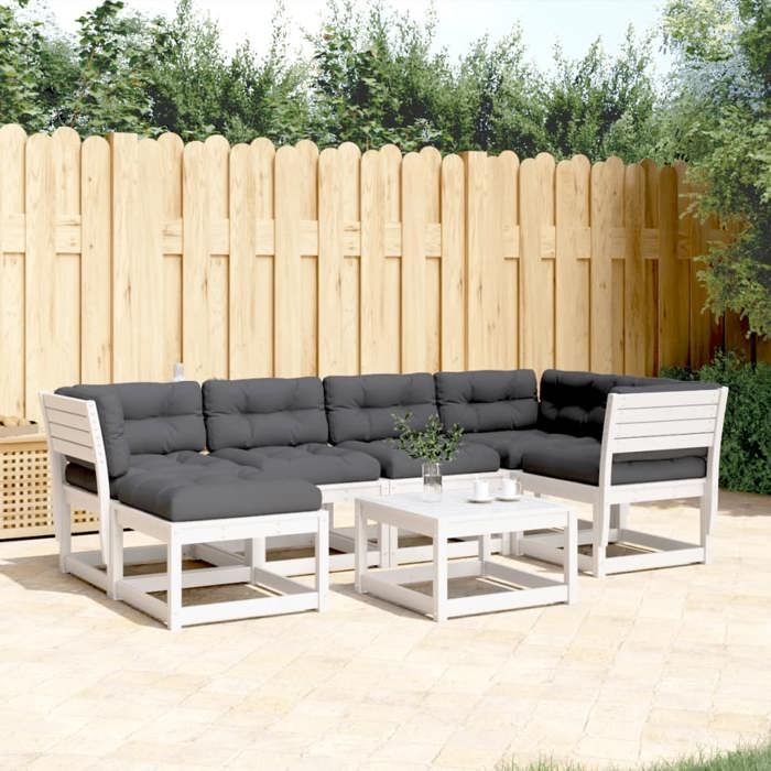 VidaXL Salon de Jardin avec Coussins 6 pcs, Sièges de Patio, Ensemble de Meubles, Mobilier de Terrasse Extérieur, Blanc Bois 3217036