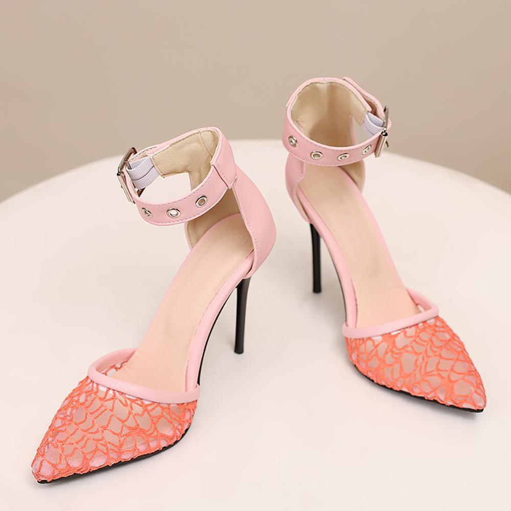 

2026 Summer Breathable Women Sandals Mesh High Stiletto Heel Lady Party Shoes Large Small Plus Size 13 32 48 50 34 розовый