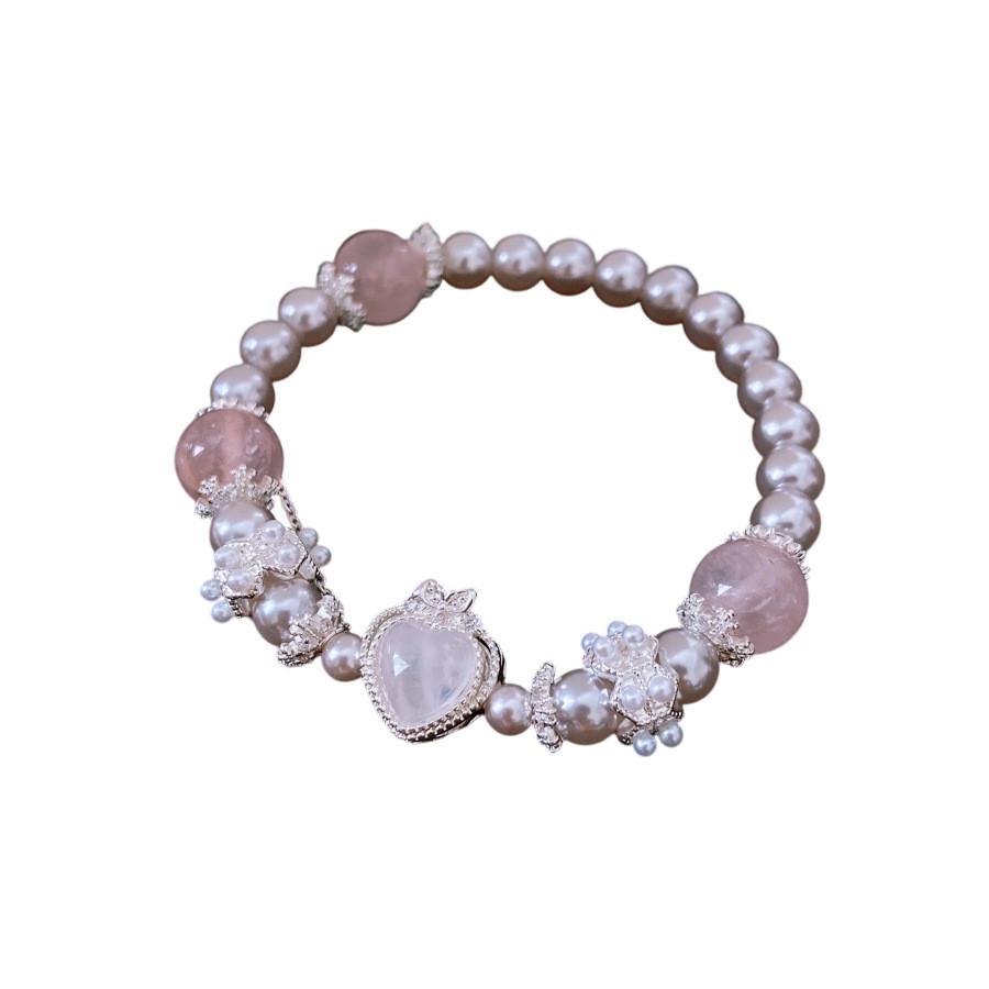 Pearl Crystal Heart Bead Bracelet With Stretchy Design For Women Gift