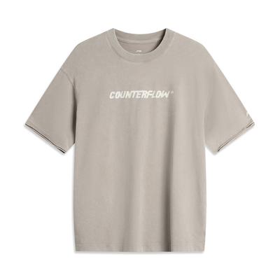 Li Ning CF Outdoor Series Soft Skin Letter Rolled Hem Short Sleeve T-Shirt Unisex Tops Brown Gray ATSV187-7