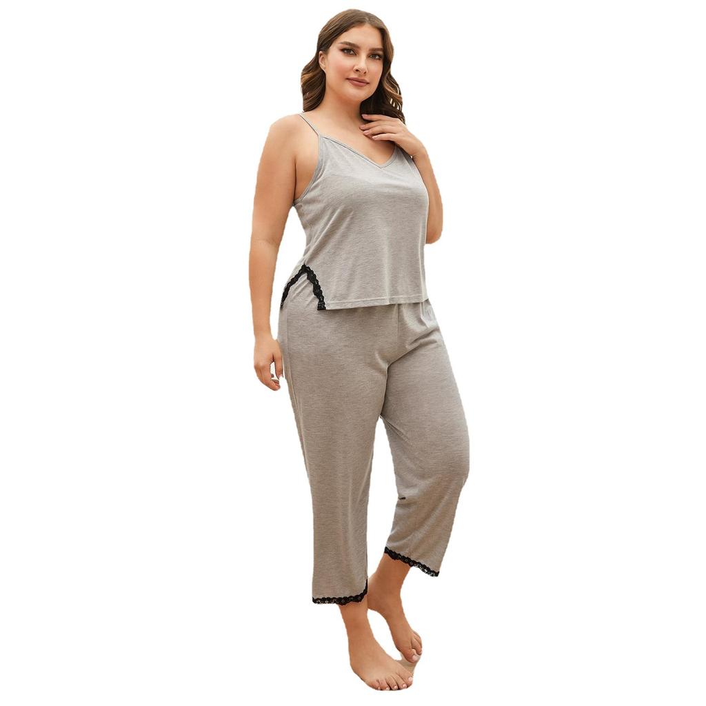 Große Größe Hauskleidung Frühling/Sommer Träger-Pyjama-Set für Damen