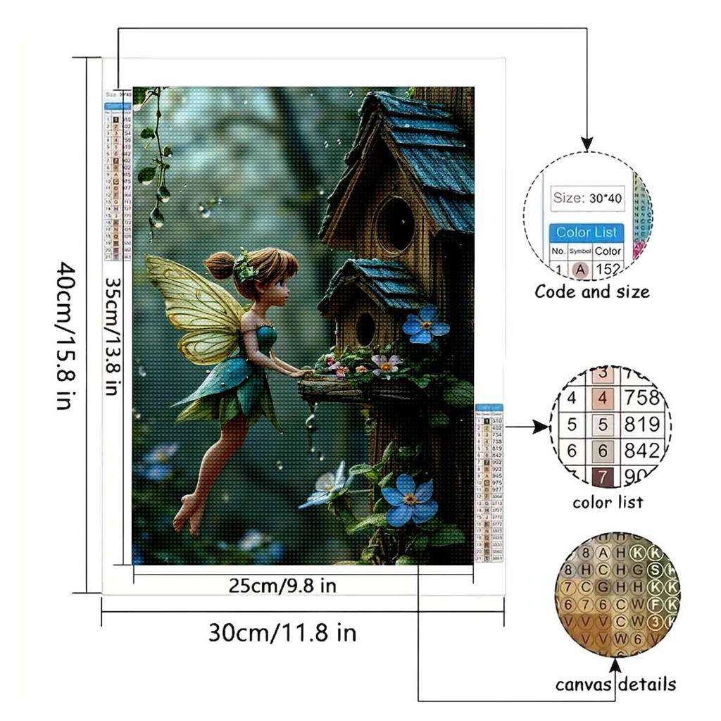 Diamond Mosaic Colorful Diamond Painting Tinker Bell and The Bird's Nest Full Round Embroidery Cartoon Creative Hobbies Wall Decor