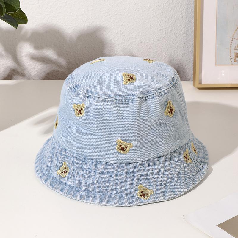 Embroidered Heart Cotton Summer Jeans Bucket Hat Cap For Women Spring Fisherman Hat Outdoor Travel Ladies Hat Gift Wholesales