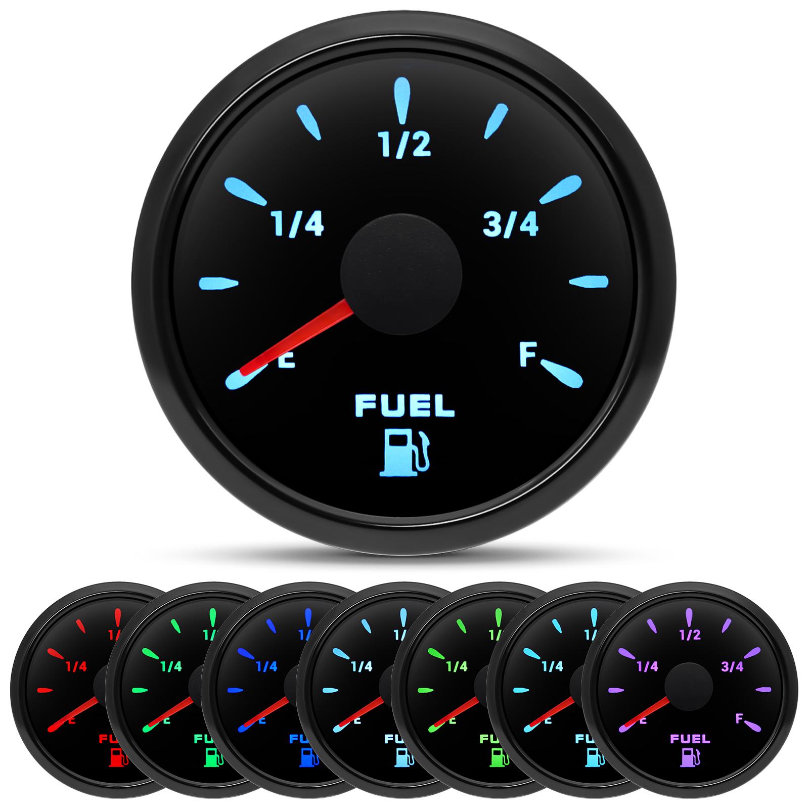 2 52mm Fuel Level Gauge With 7 Color Light 0-190ohm 240-33ohm Oil Tank Level Meter Indicator for Marine Boat RV Car Truck 9-32V 0-190ohm BN