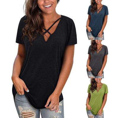 Kurzarm-T-Shirt für Damen mit V-Ausschnitt, sexy T-Shirt, Oberteil, lässig, locker