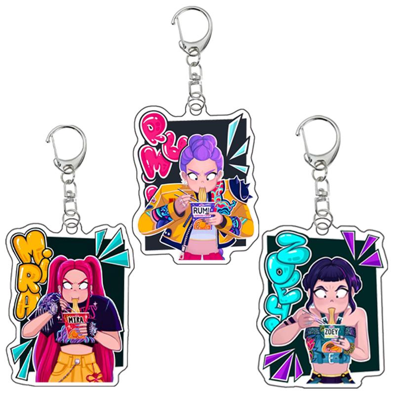 New Demon Hunters Kpop Rumi Zoey Jinu Mira Key Ring Acrylic Keyrings Huntrix Saja Boys Mystery Keychains Accessories Fans Gifts