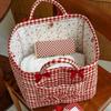 Handheld Red Plaid Storage Basket Large Capacity Clothes Toys Storage Basket Car
