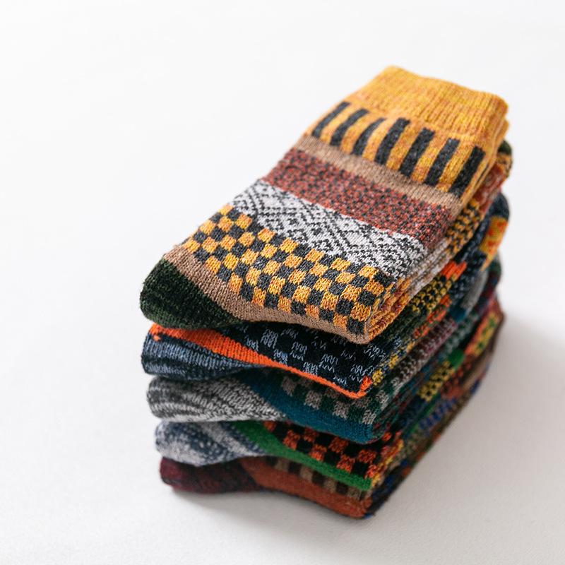 5 Pairs of Thickened Men's Woolen Socks with A Thick Winter Drawstring for Men's Mid-calf Socks