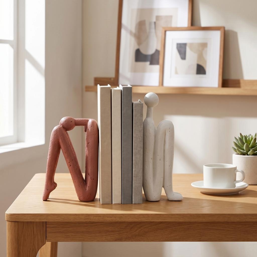 2 Stück Kreative Abstrakte Menschliche Figur Buchstützen Moderne Minimalistische Heim-/Büro-Schreibtischdekoration Skulptur für Buchregal-Organisation