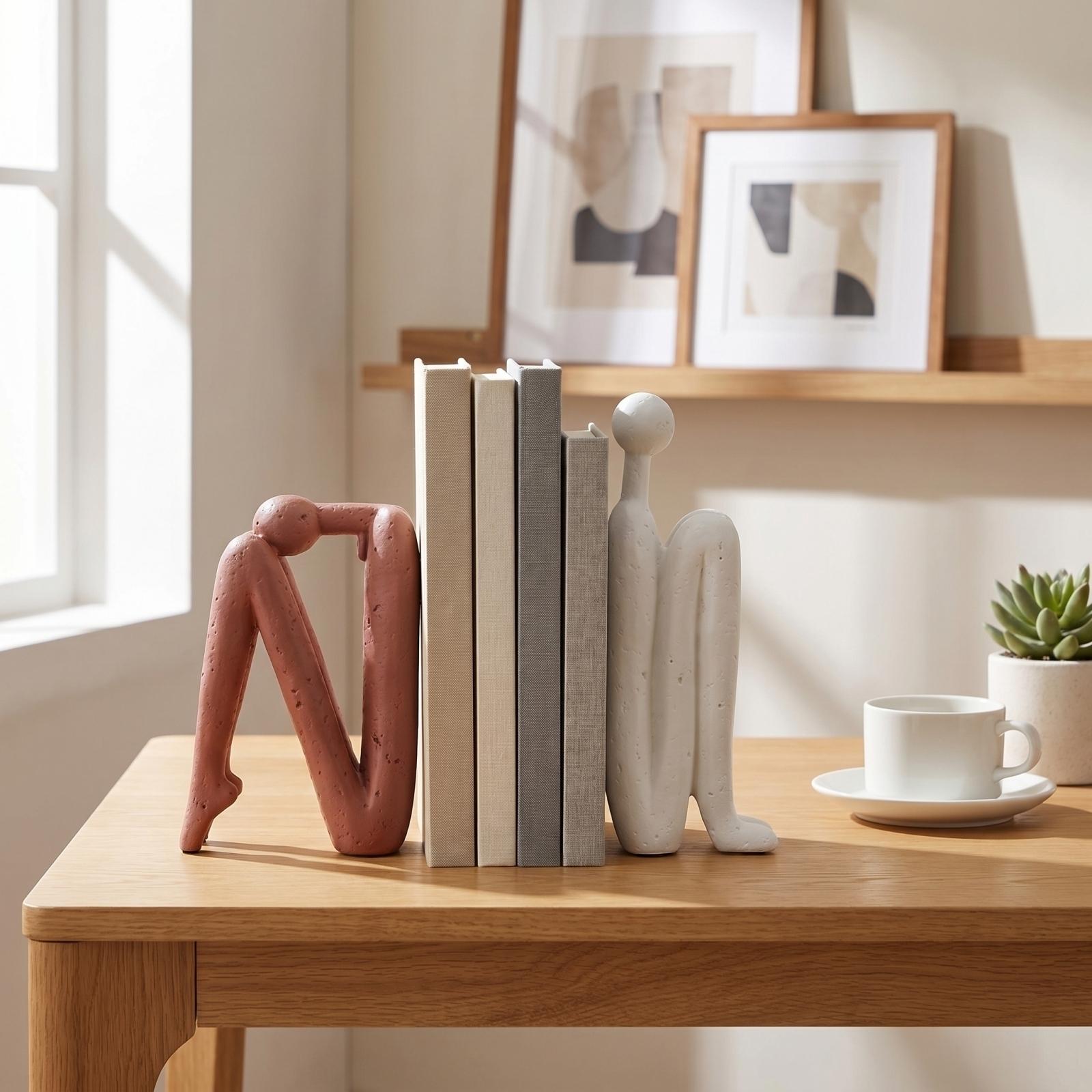 2PCS Creative Abstract Human Figure Bookends Modern Minimalist Home Office Desk Decoration Sculpture for Bookshelf Organization one size