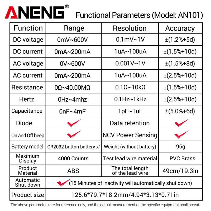 ANENG Digital Multimeter Tester Voltage Automotive Current AN101+B18 Highlight Voltage Portable Professional Electrician Tools