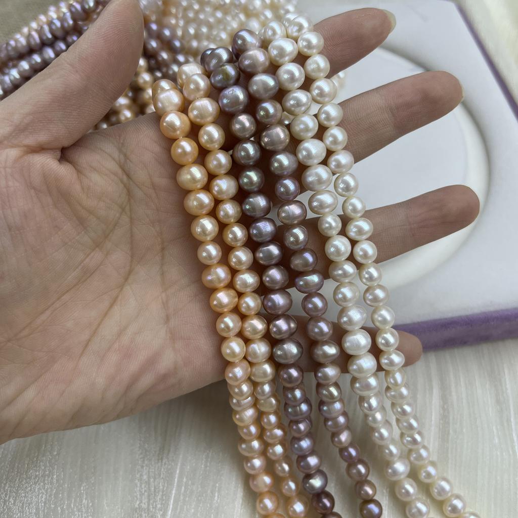 1String, Purple Pink White Natural Freshwater Pearls Beads for Jewelry Making DIY Crafts (Beads 7-8mm, Length 36cm)