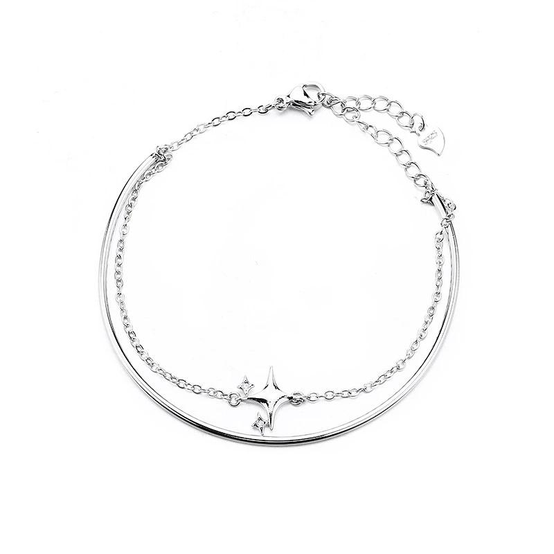 Βραχιόλι 925 Silver Star Fashion Κορεάτικο Διπλό Βραχιόλι Κρυστάλλινο Αστέρι με πέντε άκρες