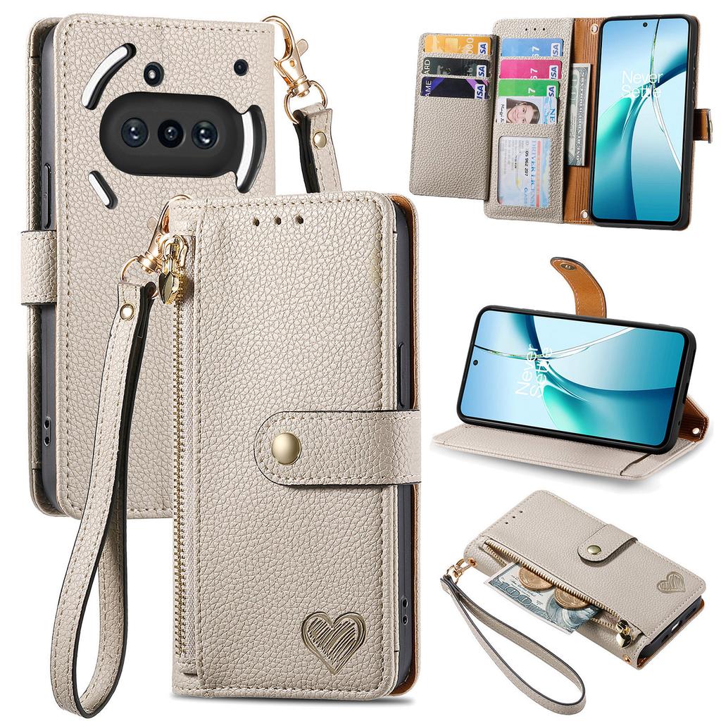 For Nothing Phone (3a) Case RFID Blocking Zipper Pocket Leather Wallet Phone Cover with Strap